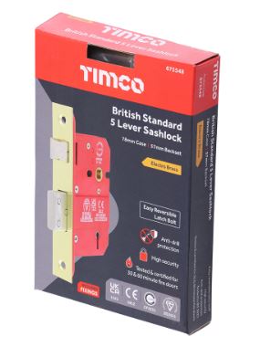 75mm (3") 5 LEVER MORTICE SASH LOCK POLISHED BRASS BS3621
