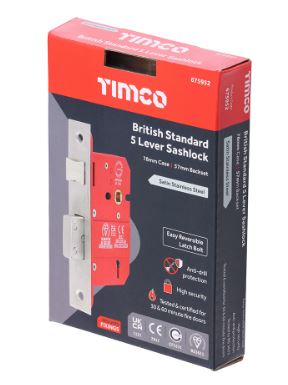 75mm (3") 5 LEVER MORTICE SASH LOCK SATIN STAINLESS STEEL BS3621