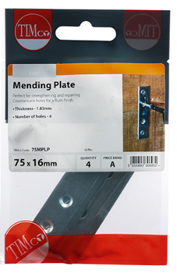 75mm x 16mm MENDING PLATE ZINC PLATED PACK-QTY-1