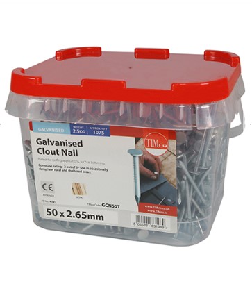 50mm x 2.65mm 2.5-KG CLOUT NAILS GALVANISED (APPROX 430 PER 1 KG) TIMCO
