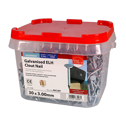 30mm x 3.00mm 2.5-KG EXTRA LARGE HEAD CLOUT NAILS GALVANISED (APPROX 420 PER KG) TIMCO