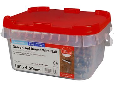100mm x 4.50mm 2.5-KG ROUND WIRE NAILS GALVANISED (APPROX 77 NAILS PER KG) TIMCO