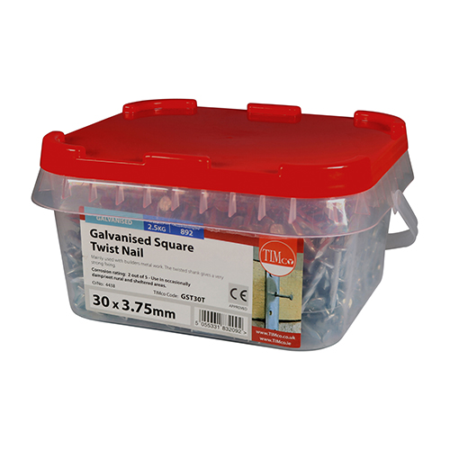 30mm x 3.75mm 2.5-KG SQUARE TWIST NAILS GALVANISED (APPROX 357 NAILS PER 1KG) TIMCO