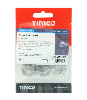 M12 FORM A WASHER A2 STAINLESS STEEL 10-PK