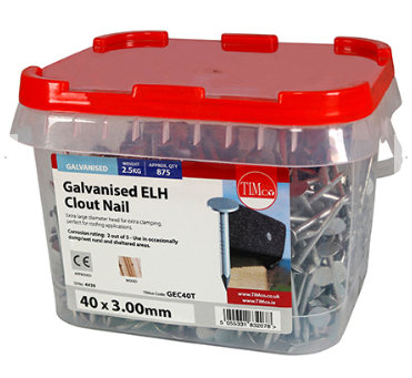 40mm x 3.00mm 2.5-KG EXTRA LARGE HEAD CLOUT NAILS GALVANISD (APPROX 350 PER KG) TIMCO