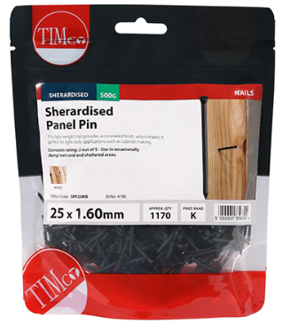 25mm x 1.6 mm PANEL PINS SHERARDISED 500G  TIMCO