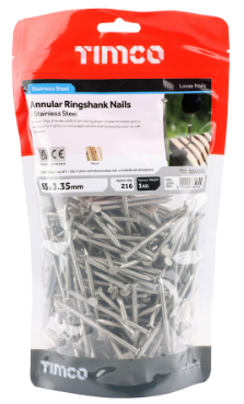 65mm x 3.35mm 1-KG ANNULAR RING SHANK NAILS STAINLESS STEEL TIMCO