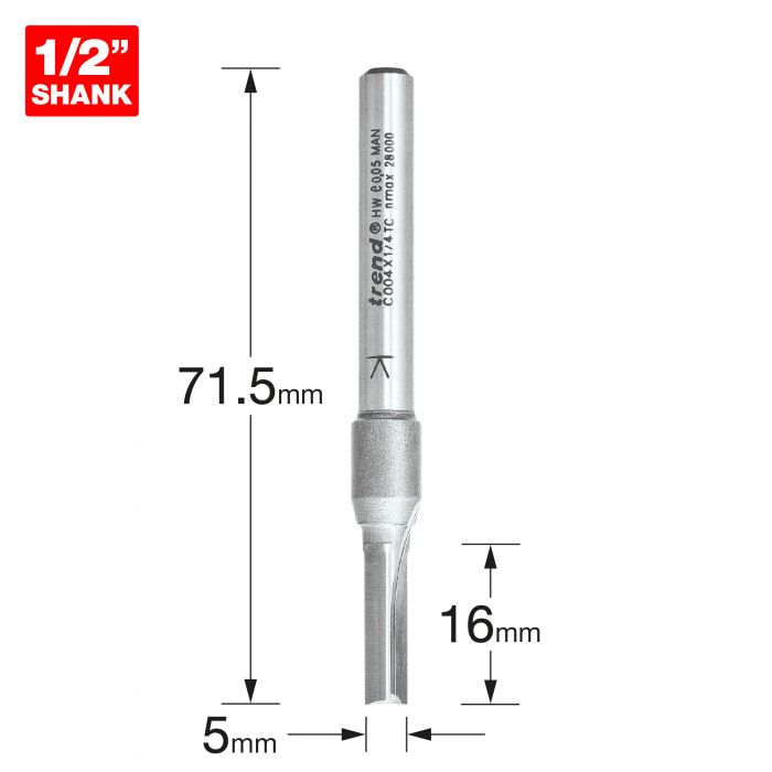 5.0mm DIA x 16.0mm CUT x 1/4" SHANK TWO FLUTE CUTTER TREND