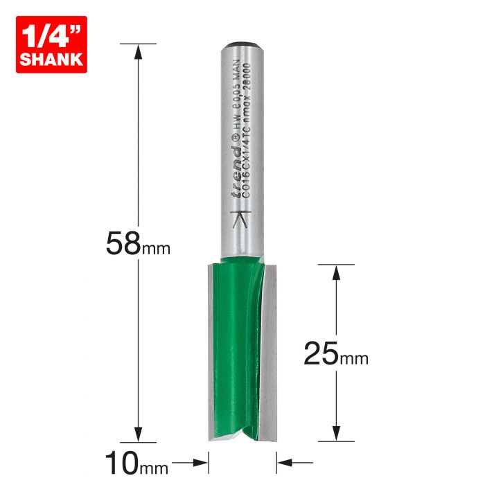 10.0mm DIA x 25.0mm CUT x 1/4" SHANK TWO FLUTE CUTTER TREND