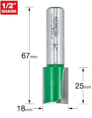 18.0mm DIA x 25.0mm CUT x 1/2" SHANK TWO FLUTE CUTTER TREND