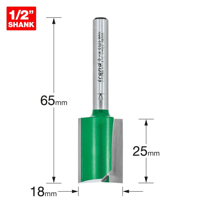 18.0mm DIA x 25.0mm CUT x 1/4" SHANK TWO FLUTE CUTTER TREND
