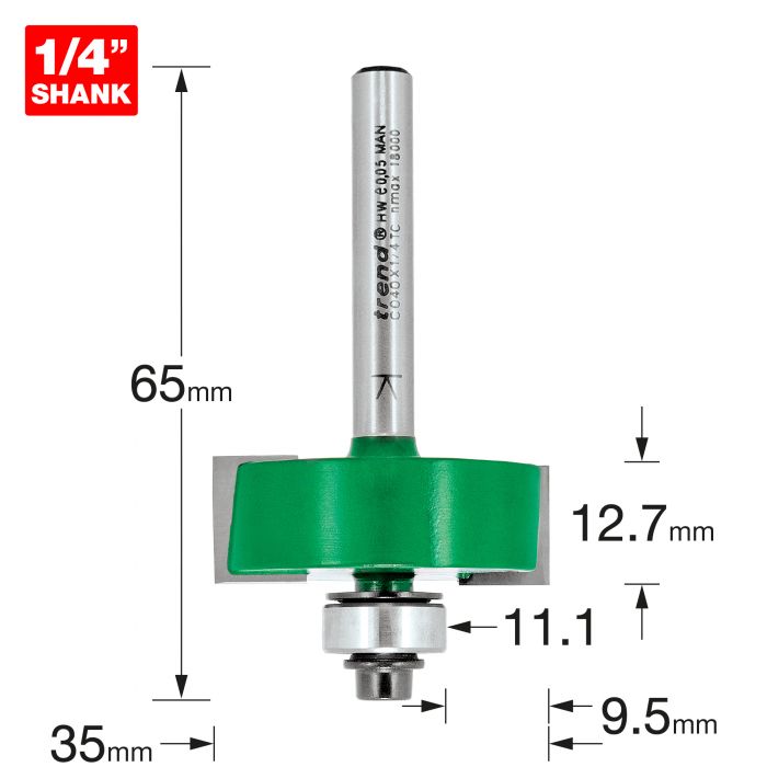 35.0mm DIA x 12.7mm CUT x 1/4" SHANK SELF GUIDE REBATER TWO FLUTE TREND