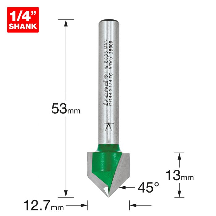 12.7mm DIA. x 13mm CUT x 1/4" SHANK CHAMFER V GROOVE CUTTER TREND