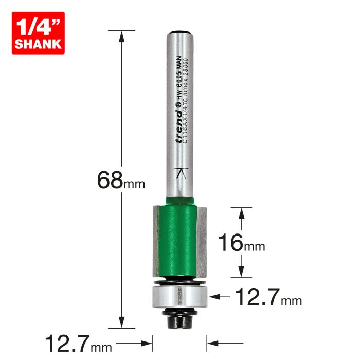 12.7mm x 16mm CUT x 1/4" SHANK SELF GUIDED TRIMMER TREND