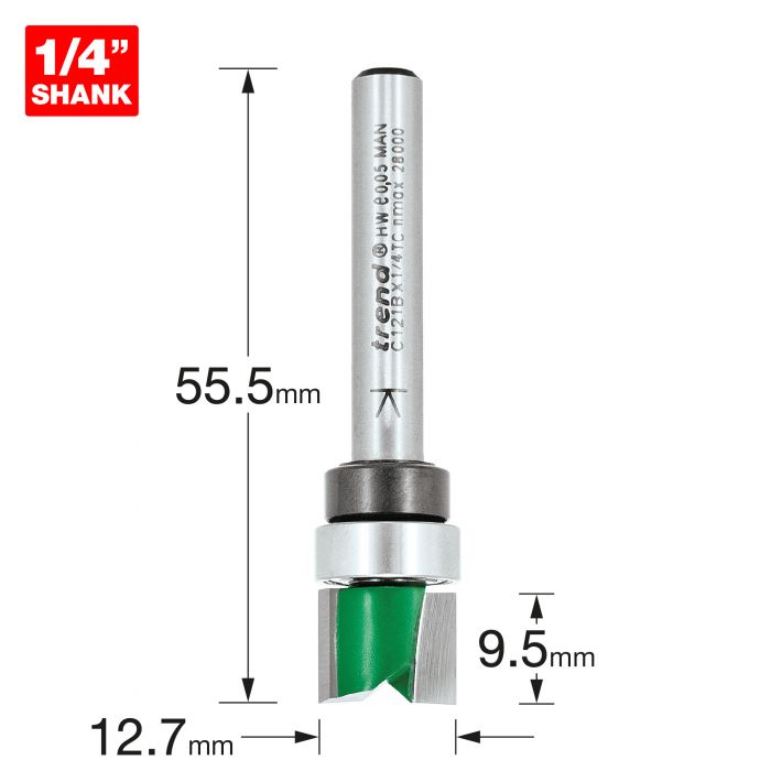 12.7mm DIA x 9.5mm CUT x 1/4" SHANK BEARING GUIDED FLUSH TRIMMING CUTTER TREND