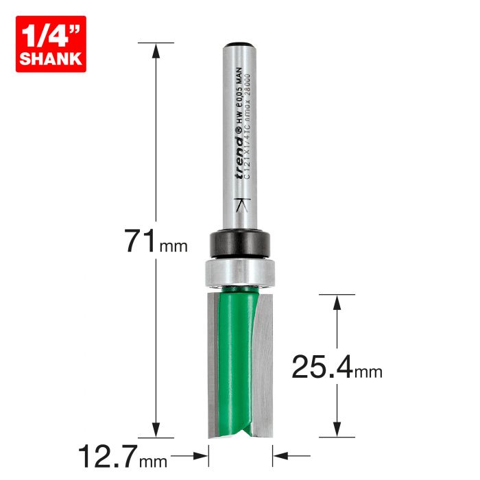 12.7mm x 25.4mm CUT x 1/4" SHANK BEARING GUIDED FLUSH TRIMMING CUTTER TREND