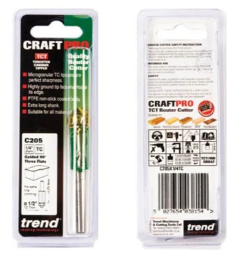 12.7mm DIA x 25mm CUT x 1/4" SHANK BEARING GUIDED 3 FLUTE TRIMMER TREND
