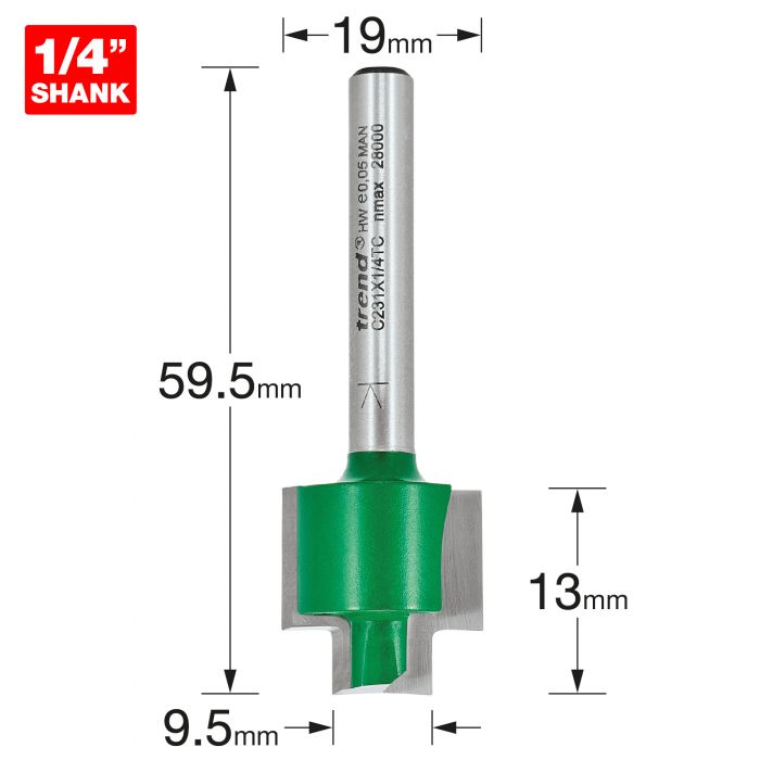 9.5mm x 19.0mm DIA x 1/4" SHANK REBATE CUTTER