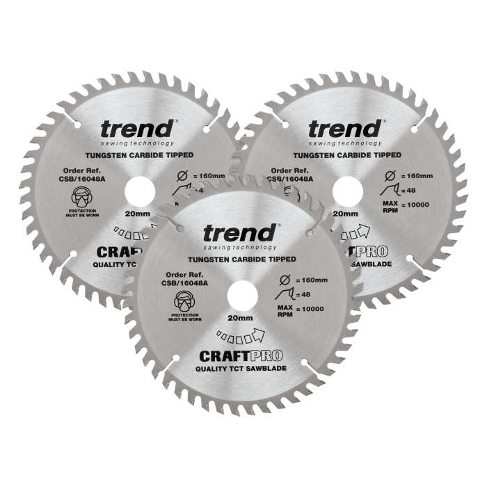 160mm x 48TH x 20mm BORE TCT SAW BLADE 3-PCE TREND