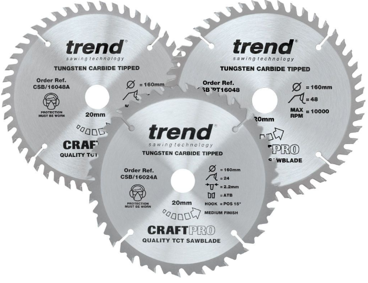 160mm x 15.88mm BORE TCT SAW BLADE MIXED 24TH x 1 48TH x 1 PT48TH x 1 PACK-QTY-3 TREND