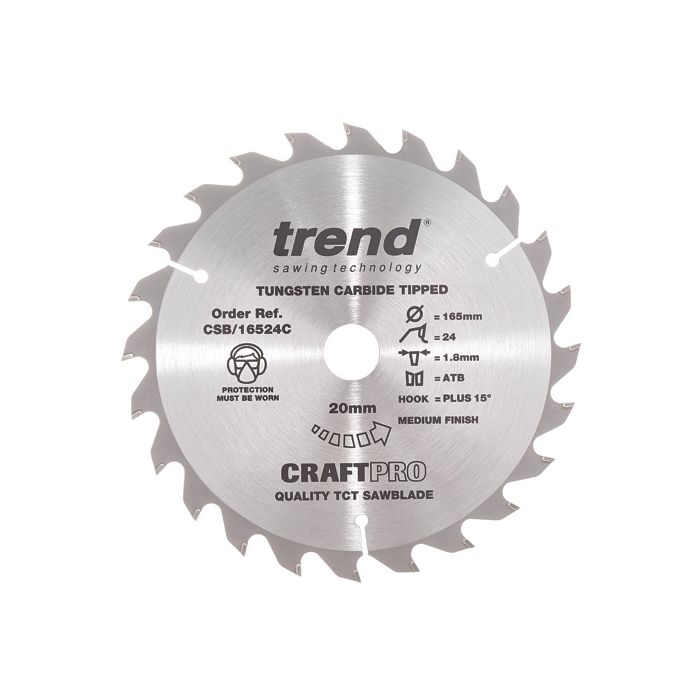 165mm x 24TH x 20mm BORE TCT SAW BLADE TREND