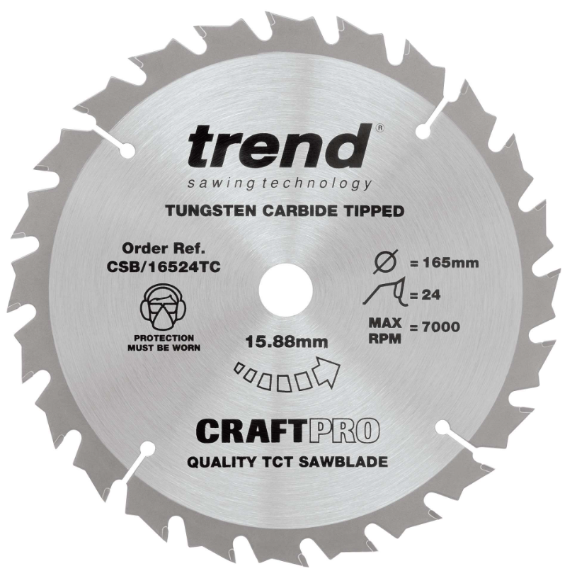 165mm x 24TH x 15.88mm BORE TCT SAW BLADE THIN TREND