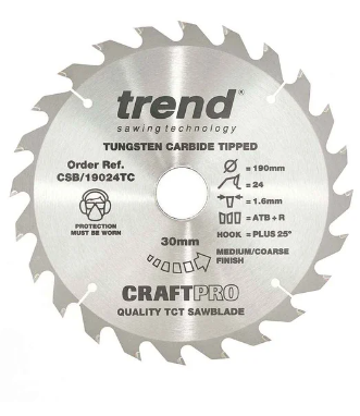 190mm x 24TH x 30mm BORE TCT SAW BLADE TREND