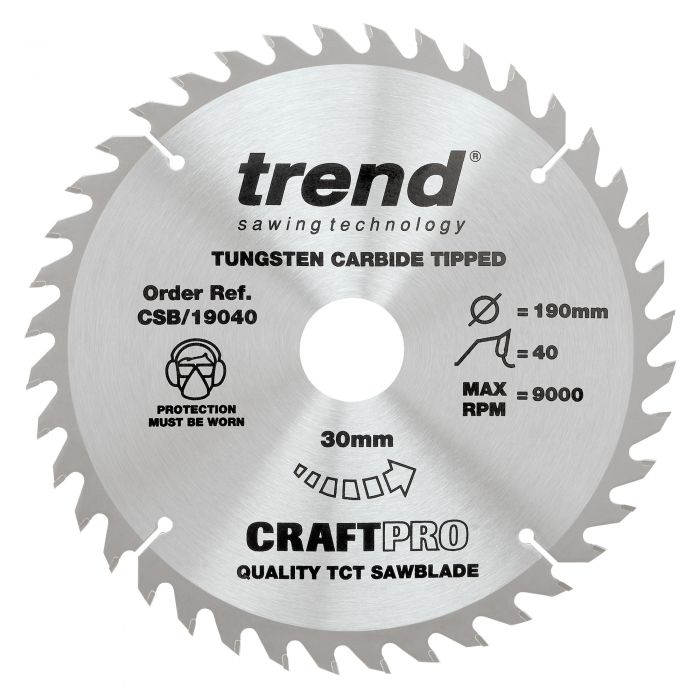 190mm x 40TH x 30mm BORE TCT SAW BLADE TREND