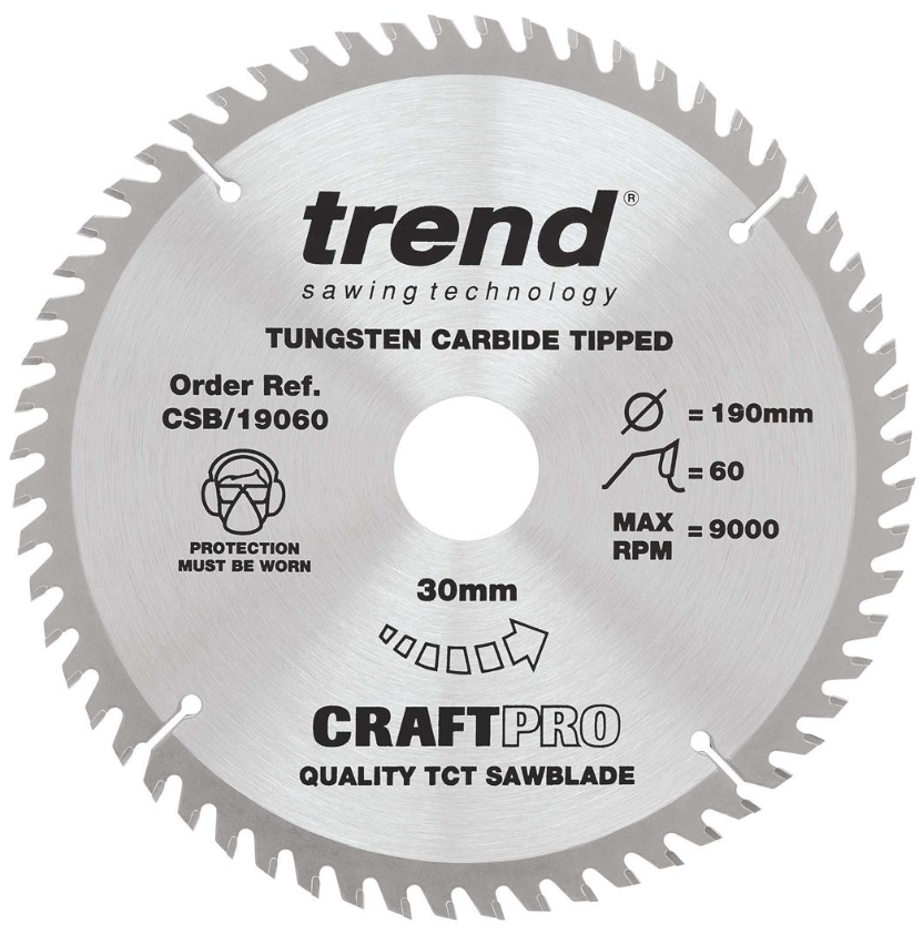 190mm x 60TH x 30mm BORE TCT SAW BLADE TREND
