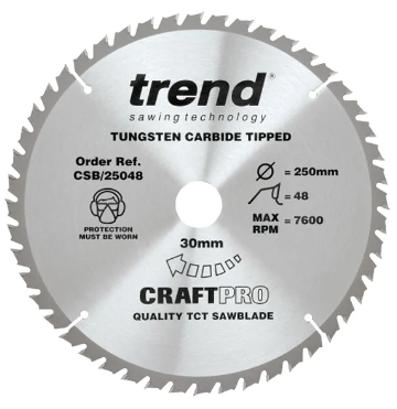 250mm x 30mm BORE TCT SAW BLADE MIXED 48TH x 1 60TH x 1 84TH x 1 PACK-QTY-3 TREND