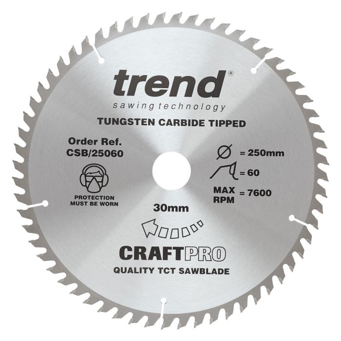 250mm x 60TH x 30mm  BORE TCT SAW BLADE TREND