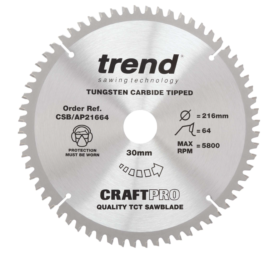 216mm x 64TH x 30mm BORE TCT SAW BLADE TREND
