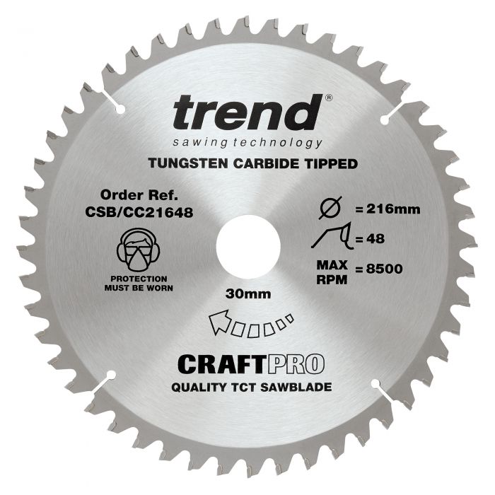 216mm x 48TH x 30mm BORE TCT SAW BLADE TREND