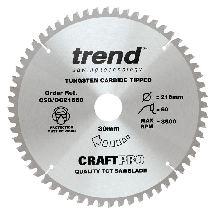 216mm x 60TH x 30mm BORE TCT SAW BLADE TREND