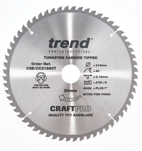216mm x 60TH x 30mm BORE TCT SAW BLADE THIN TREND