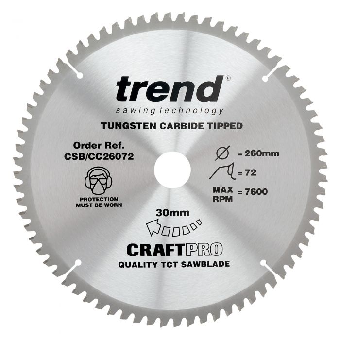 260mm x 72TH x 30mm BORE TCT SAW BLADE TREND