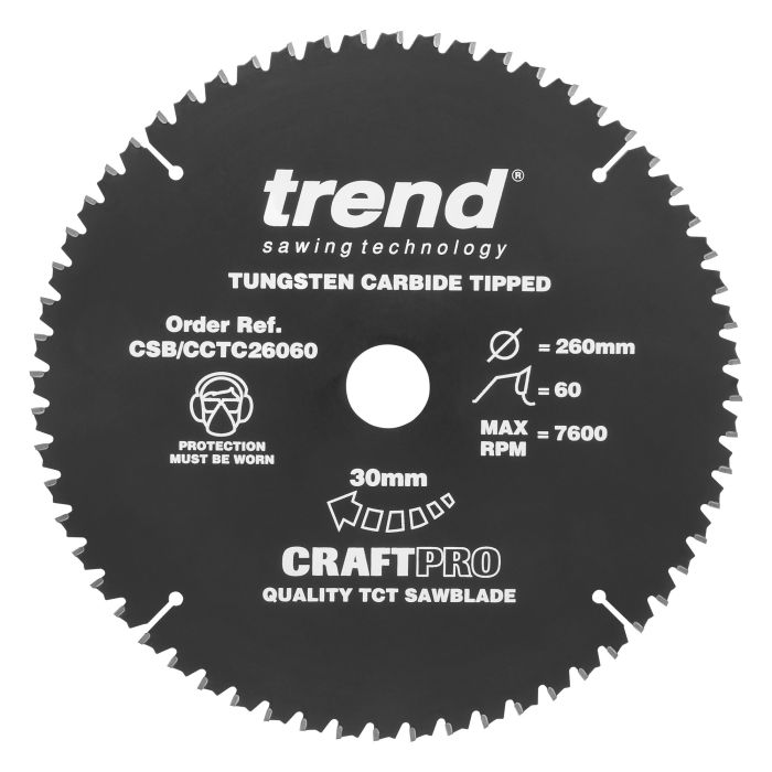 260mm x 60TH x 30mm BORE TCT SAW BLADE TREND