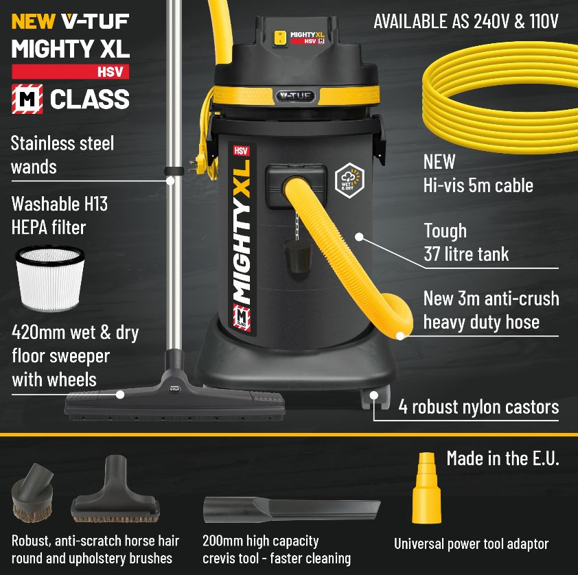 XL 37L MIGHTY M CLASS WET & DRY DUST EXTRACTION VACCUUM CLEANER 110V