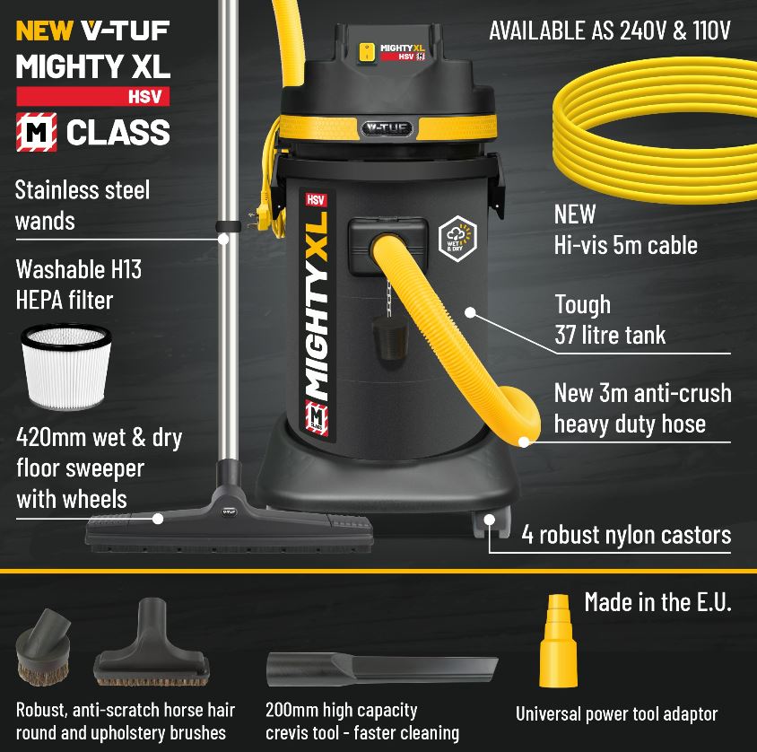 XL 37L MIGHTY M CLASS WET & DRY DUST EXTRACTION VACCUUM CLEANER 240V