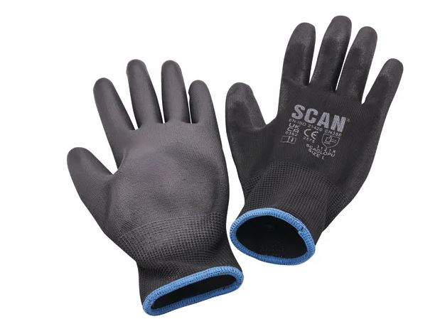 SIZE 9 (L) DIPPED PU GLOVE 5 PACK SCAN