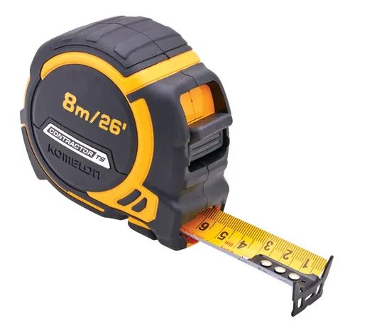 8m (26ft) CONTRACTORS TAPE MEASURE WITH FREE BELT CLIP KOMELON